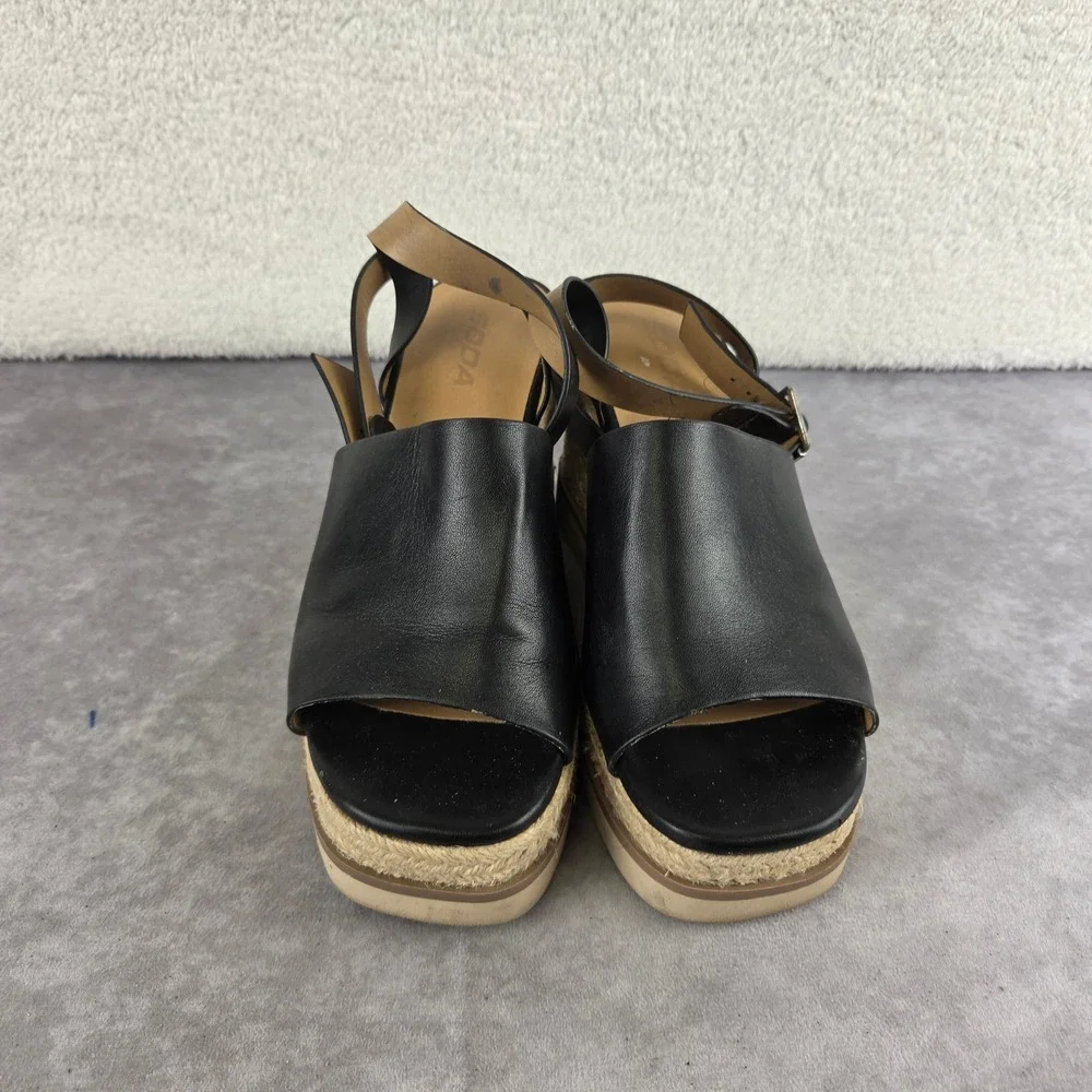 Soda Womens Black Faux Leather Espadrille Wedge Platform Sandals Buckle Strap